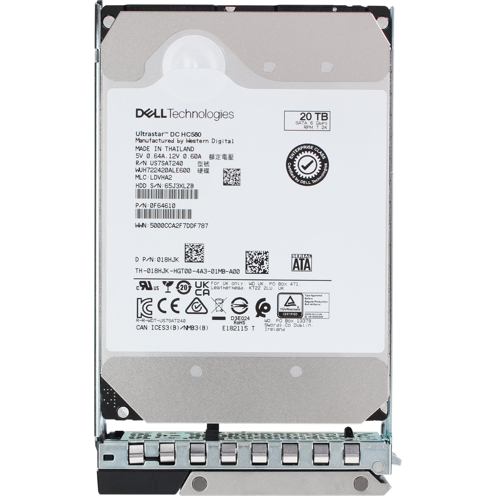 Dell 20TB 7.2K 512e 6Gbps SATA 3.5 HDD Ultrastar DC HC580 (18HJK