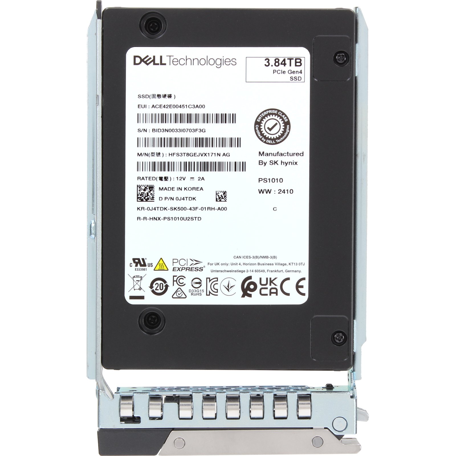 J4TDK-CD1 Dell 3.84TB Enterprise NVMe Gen4 RI TLC 2.5 SSD PS1010