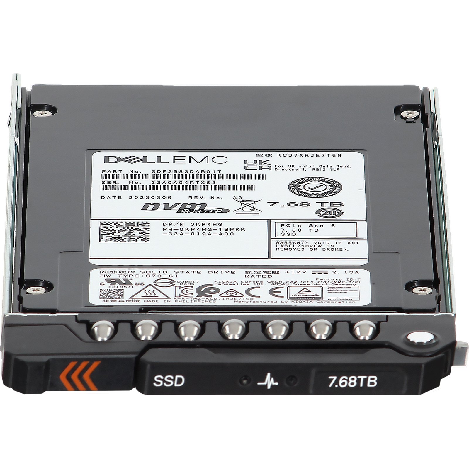 Dell 7.68TB PCIe Gen5 NVMe RI TLC E3.S SSD KCD7XRJE7T68