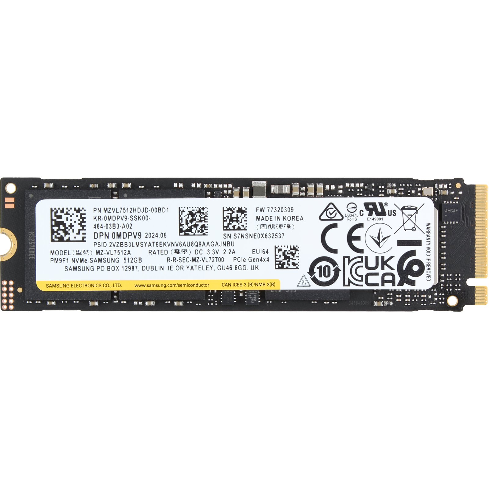 Dell Samsung 512GB PCIe Gen4 NVMe Class 40 TLC 2280 M.2 SSD PM9F1