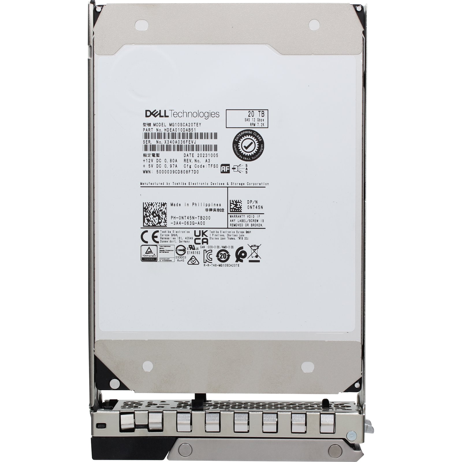 Dell 20TB 7.2K 512e 12Gbps NL SAS 3.5 HDD MG10SCA (NT45N-COL) | eBay