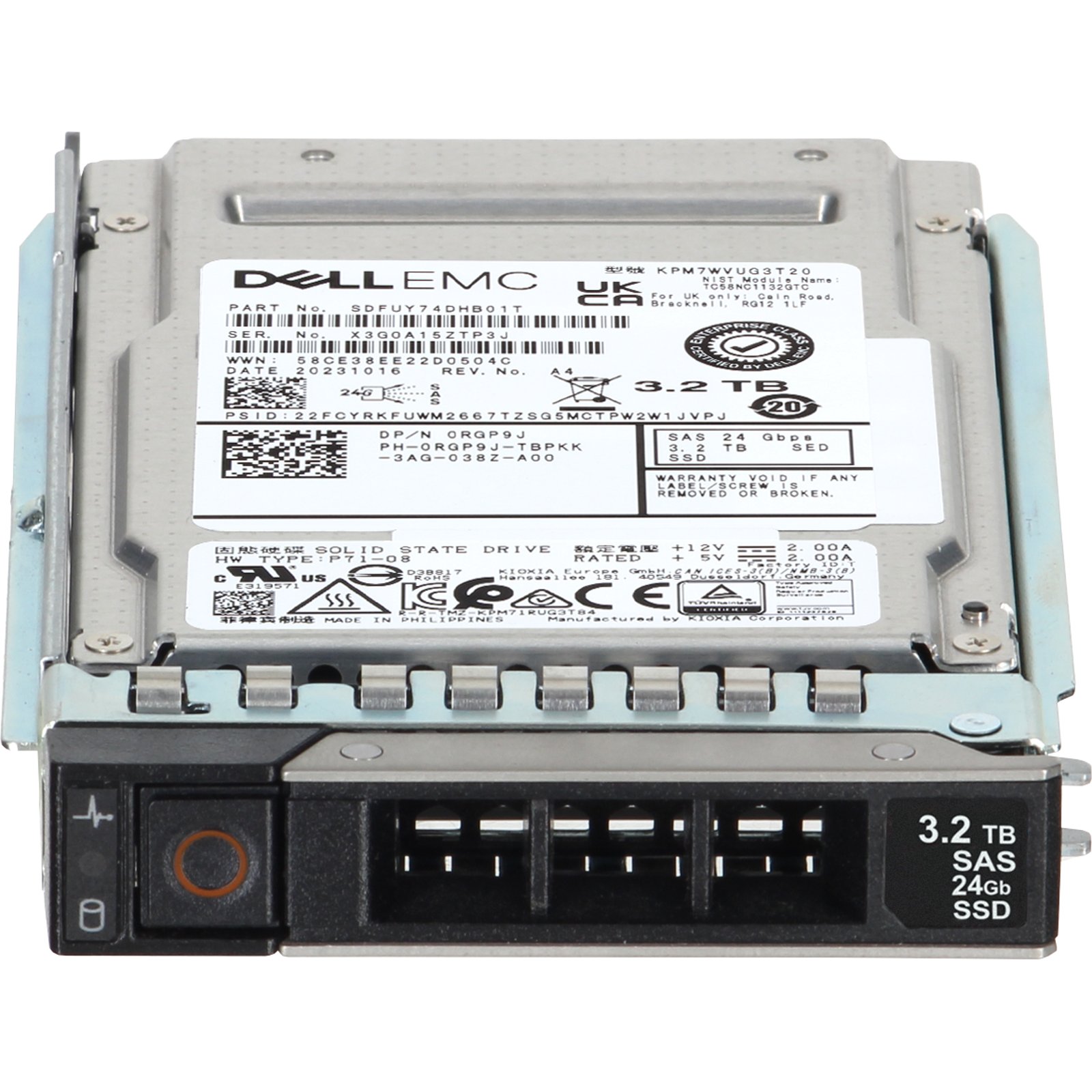 Dell 3.2TB 24Gbps SAS MU TLC SED FIPS 2.5 SSD KPM7WVUG3T20 (RGP9J